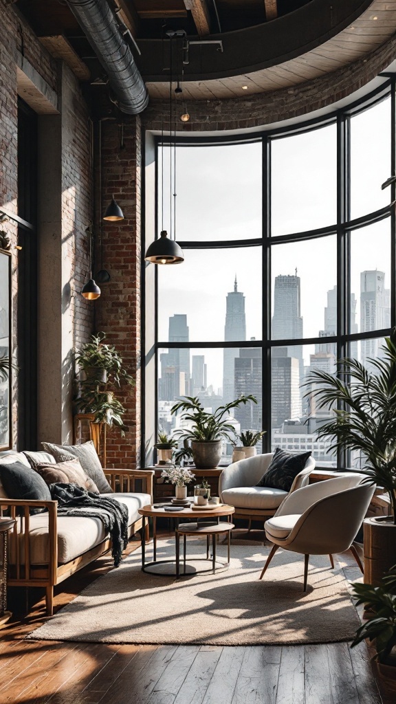 Stylish sunroom dining area with large windows and modern decor